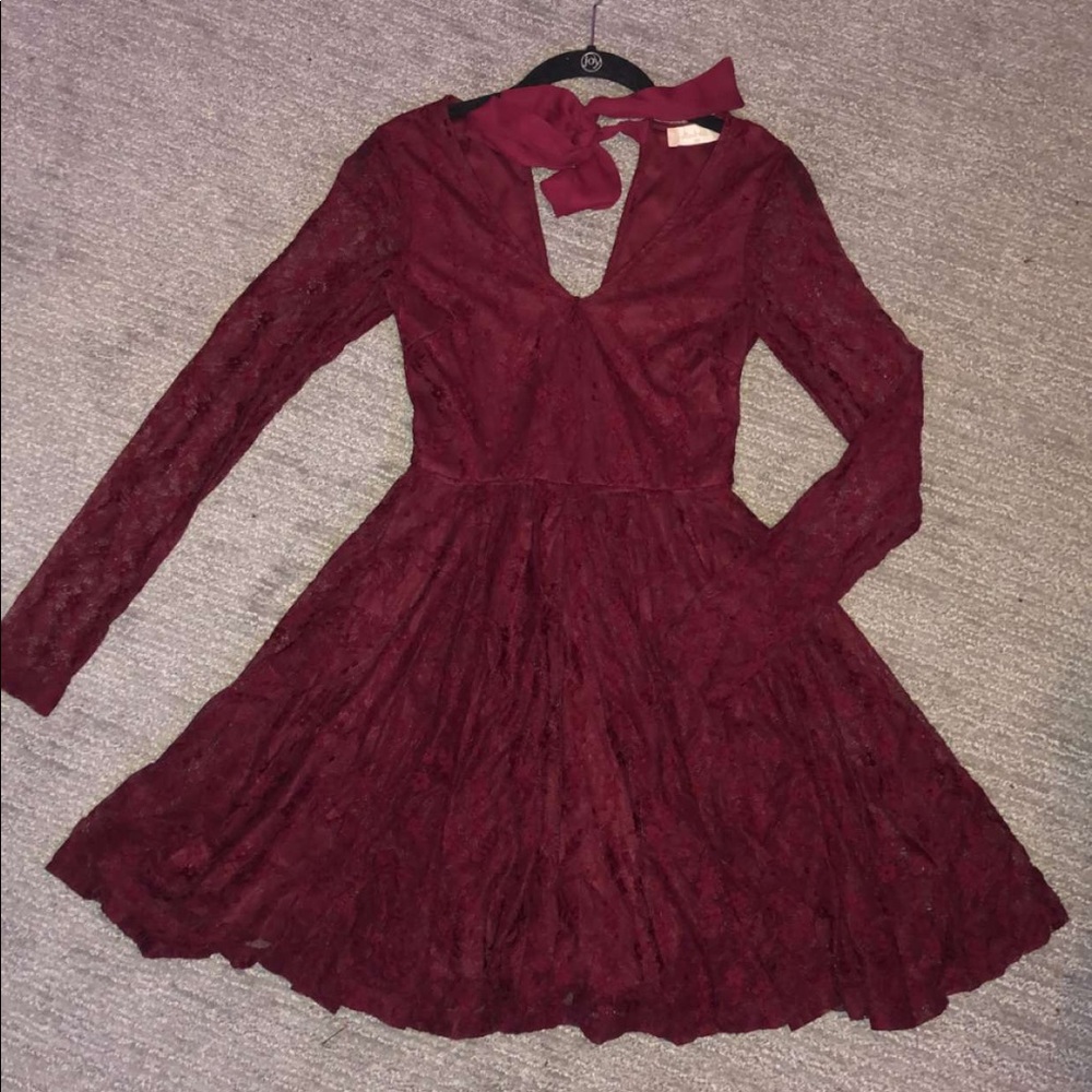 Red lace long sleeve dress